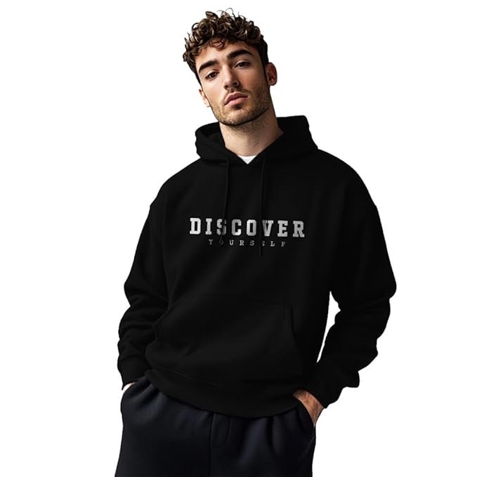 Nobero Printed Hoodies for Man | 280 GSM Rich Cotton Fleece Hooded Full Sleeve Sweatshirt for Man | Stylish Casual Wear Winter Hoodies for Men - Image 3
