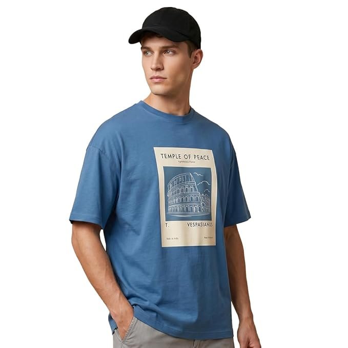 Nobero Men's Oversized Graphic T-Shirt for Men | Soft Cotton | Drop Shoulder Relaxed Fit | Printed Casual Tshirt for Men